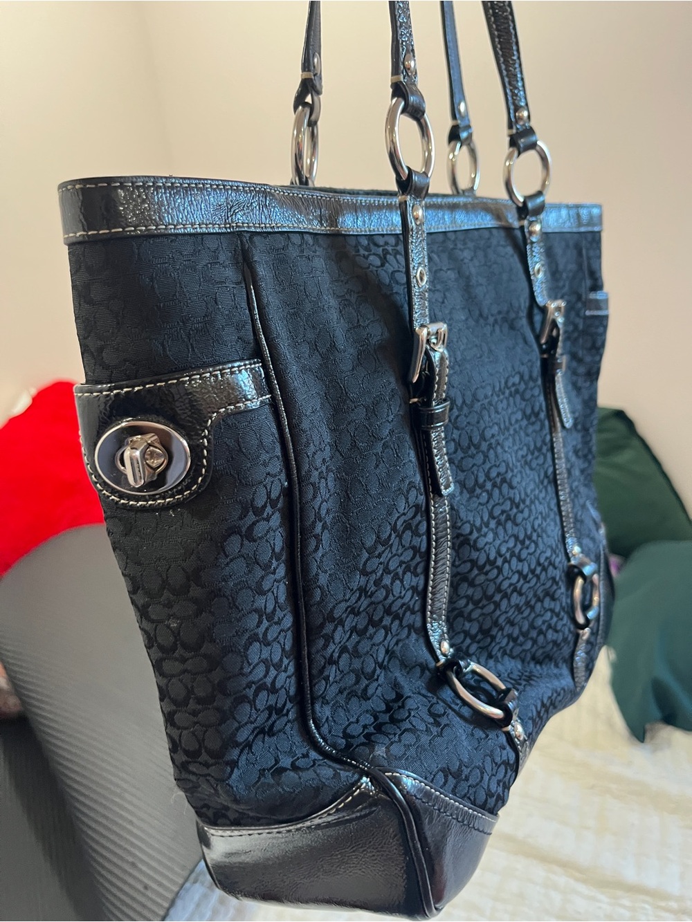 Coach Signature Gallery Jacquard Black Tote - Gem